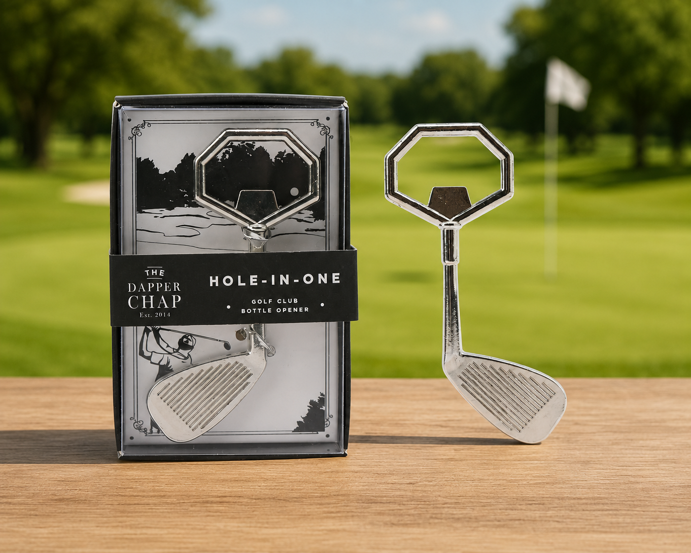 Flaskeåpner med golfkølle-design